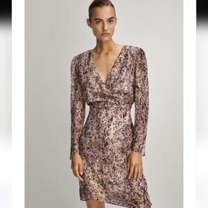 MASSIMO DUTTI Elegant Purple Patterned Dress